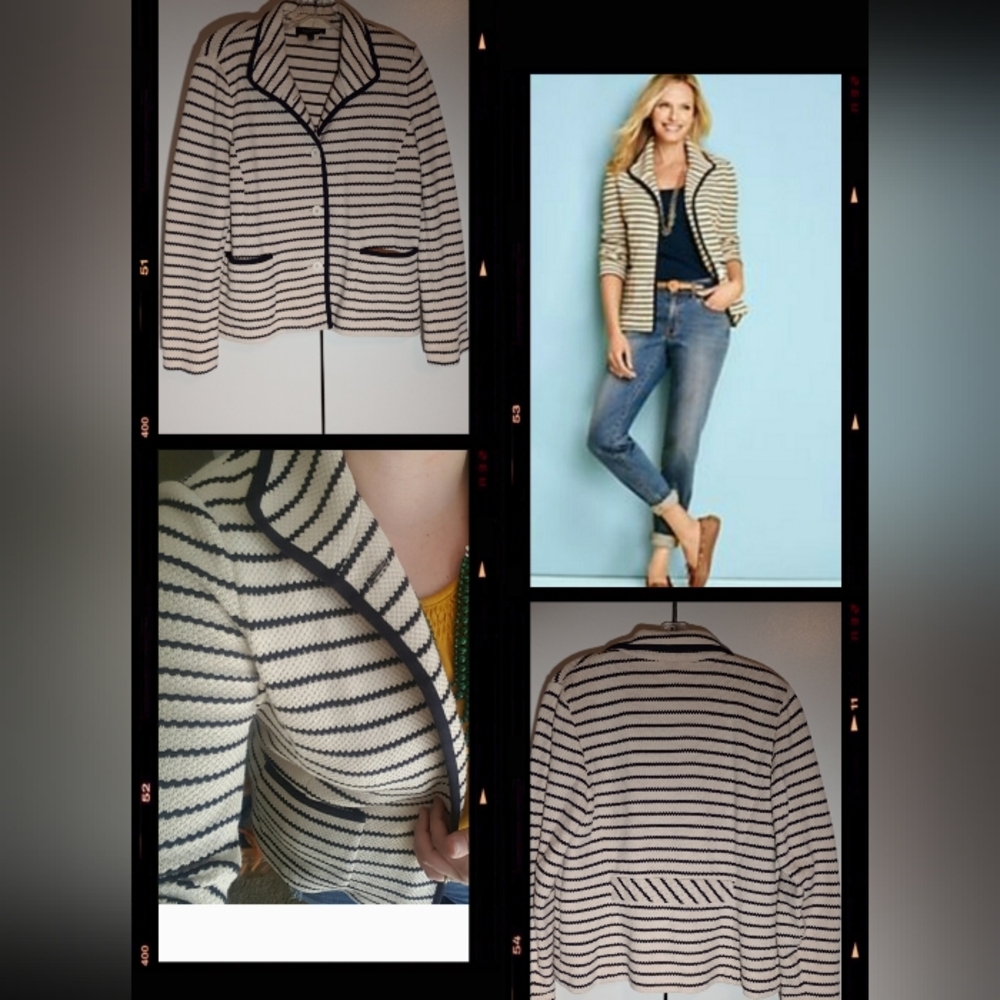 Talbots Zigzag Stripes Textured Knit Jacket